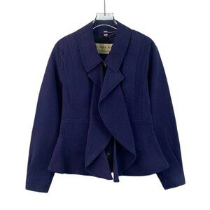 Burberry Dark Purple Cotton Ruffle Collar Washed Denim Jacket